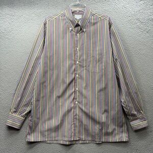 Maus & Hoffman Multicolor Textured Striped Button Down Shirt Cotton USA made L